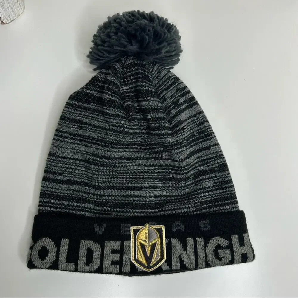 Vegas Golden Knights VGK NHL Adidas Knit Pom Beanie Hat Gray Black